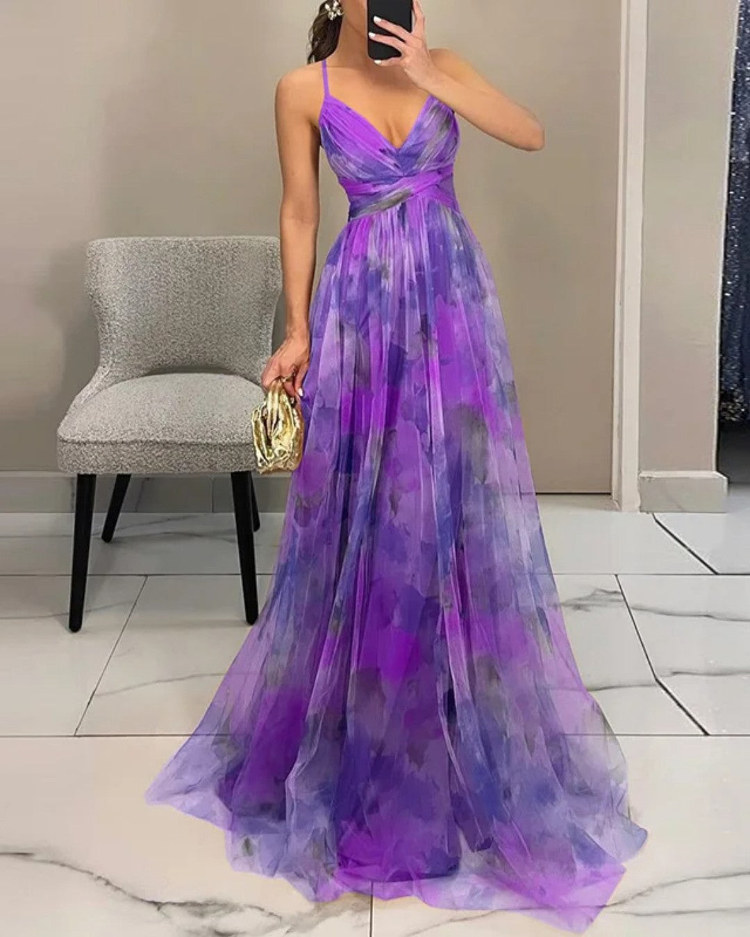 Adelina | Vestido Maxi em Chiffon Aguarela