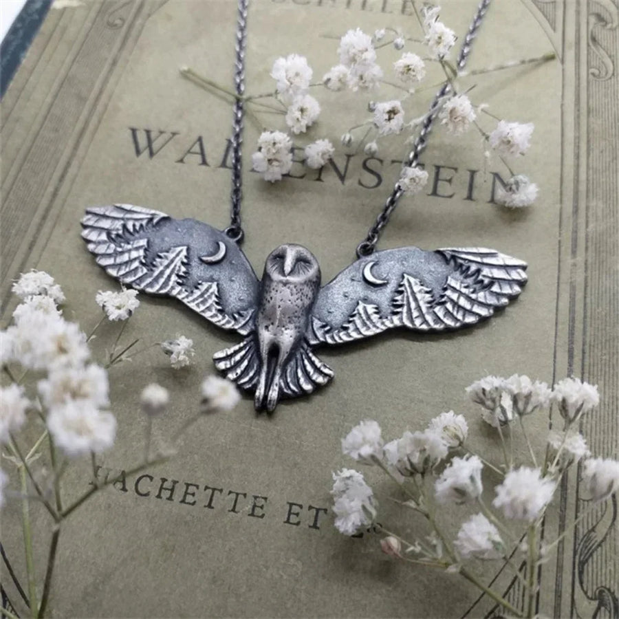 Collier Chouette Lune Vintage