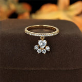 Bague vintage patte de chat et pierre cœur – Ton or et argent
