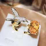 Bague ajustable Colibri en pierre précieuse – Zircon, plaqué or 14 carats