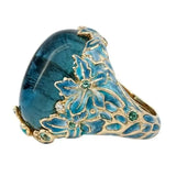 Anel Flor Dourado Pedra Azul