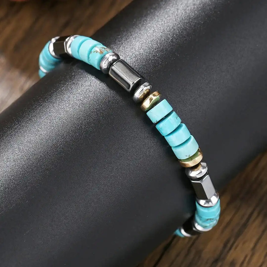 Pulseira Contas Turquesa e Preto
