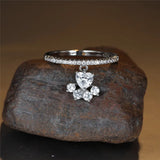 Bague vintage patte de chat et pierre cœur – Ton or et argent