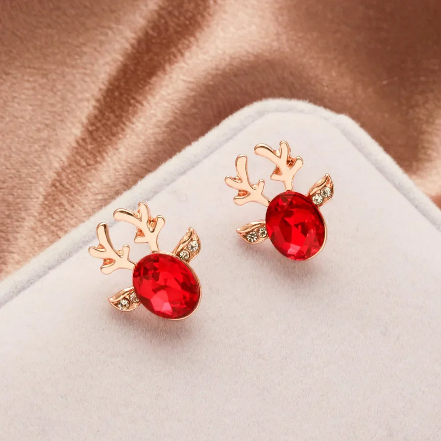 Boucles d'oreilles clous en cristal renne festif