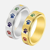 Bague patte anti-stress tournante – Acier inoxydable avec pattes arc-en-ciel