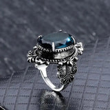 Anel Zircónia Azul Oval Prateado
