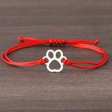 Bracelet Cordon Empreinte de Patte – Design Ajustable Noir et Rouge