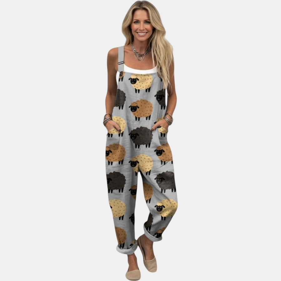 Sofia - Calça Jardineira Estampada Confortável