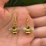 Boucles d'oreilles abeille dorée et nid d'abeille en cristal