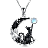 Colar Pendente Lua e Cristal Gato Preto