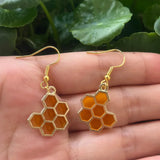 Boucles d'oreilles abeille dorée et nid d'abeille en cristal