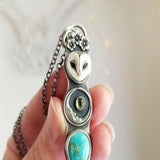 Collier barre Sagesse hibou turquoise