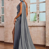Teresa | Vestido tubinho de um ombro só pregas e flores com racha