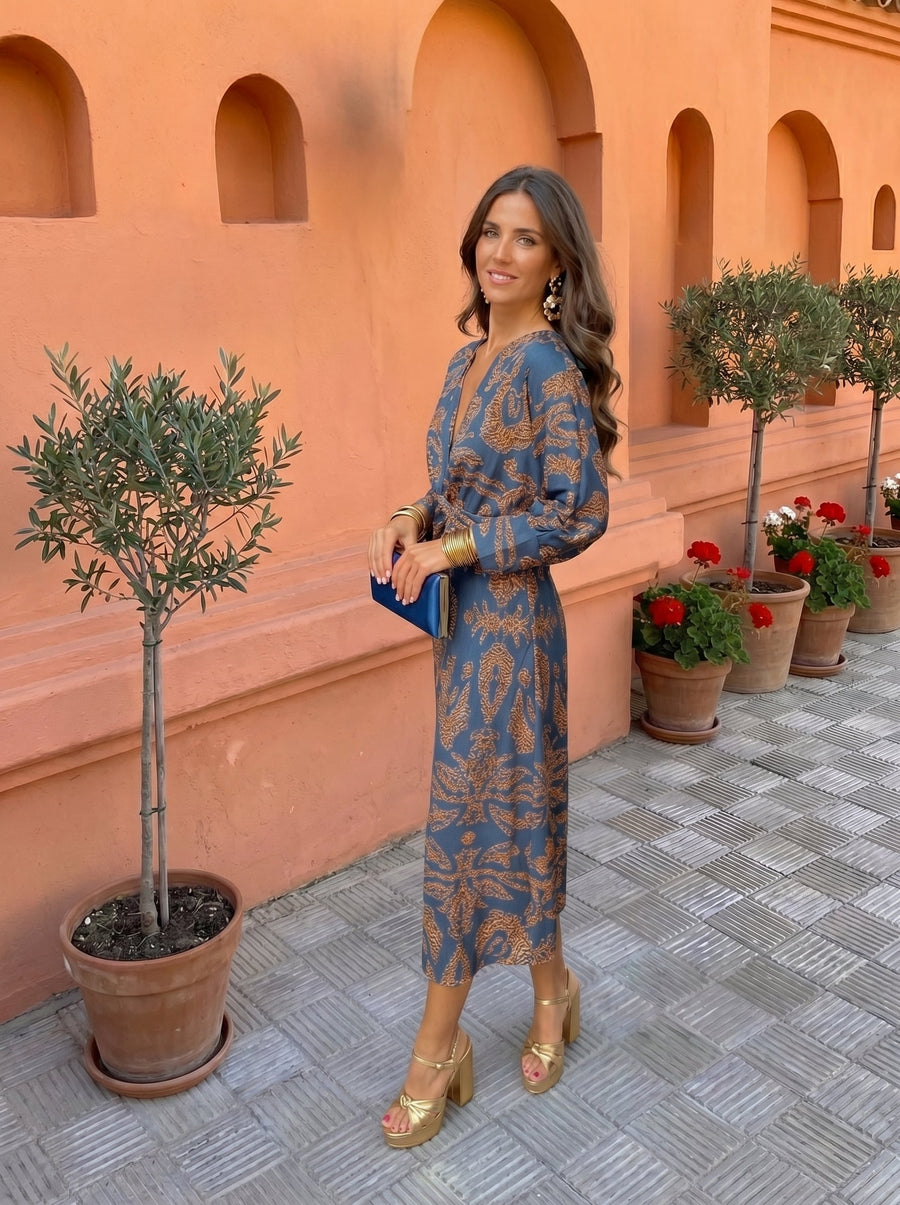 Vestido midi com estampado