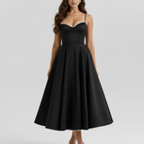 Vestido midi com corpete e saia ampla