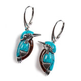 Boucles d'oreilles émaillées colibri bleu