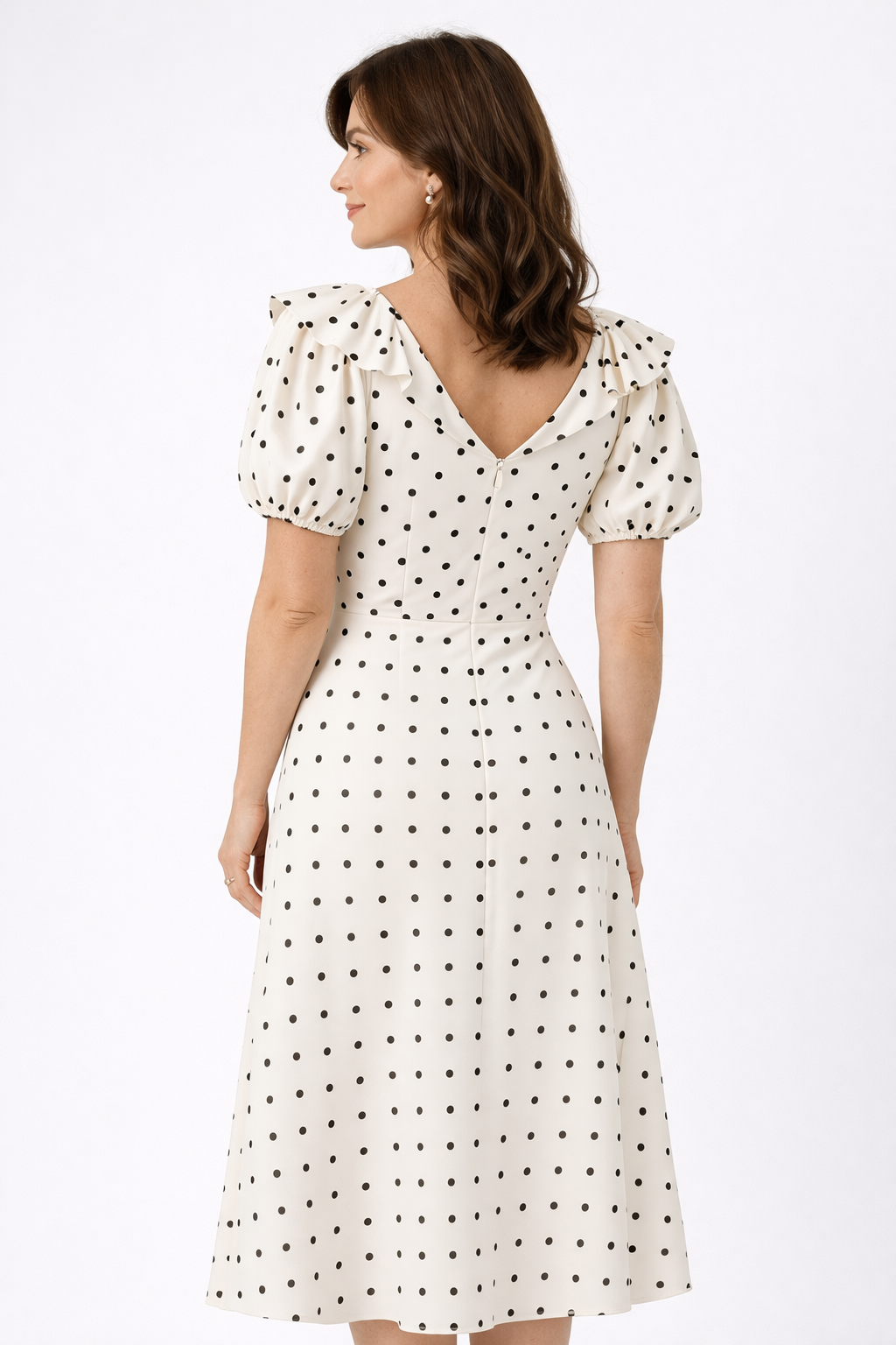 Letícia | Vestido Midi de Bolinhas com Folhos