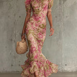 Nina | Vestido Maxi Floral com Mangas Balão