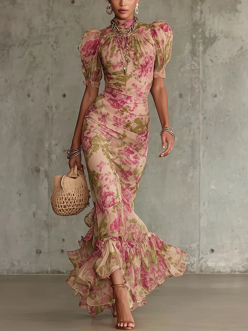 Nina | Vestido Maxi Floral com Mangas Balão