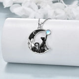 Colar Pendente Lua e Cristal Gato Preto