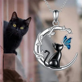 Colar Pendente Cristal Lua, Gato e Borboleta