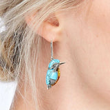 Boucles d'oreilles émaillées colibri bleu