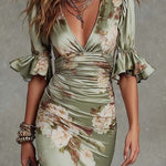 Carina | Vestido Maxi Floral Franzido
