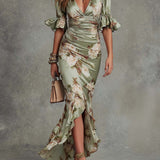 Carina | Vestido Maxi Floral Franzido