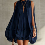 Melissa | Vestido Midi Azul-Noite com Folhos