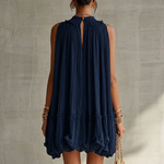 Melissa | Vestido Midi Azul-Noite com Folhos