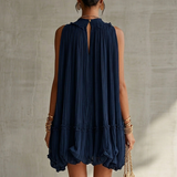 Melissa | Vestido Midi Azul-Noite com Folhos