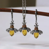 Parure collier et boucles d'oreilles abeille vintage
