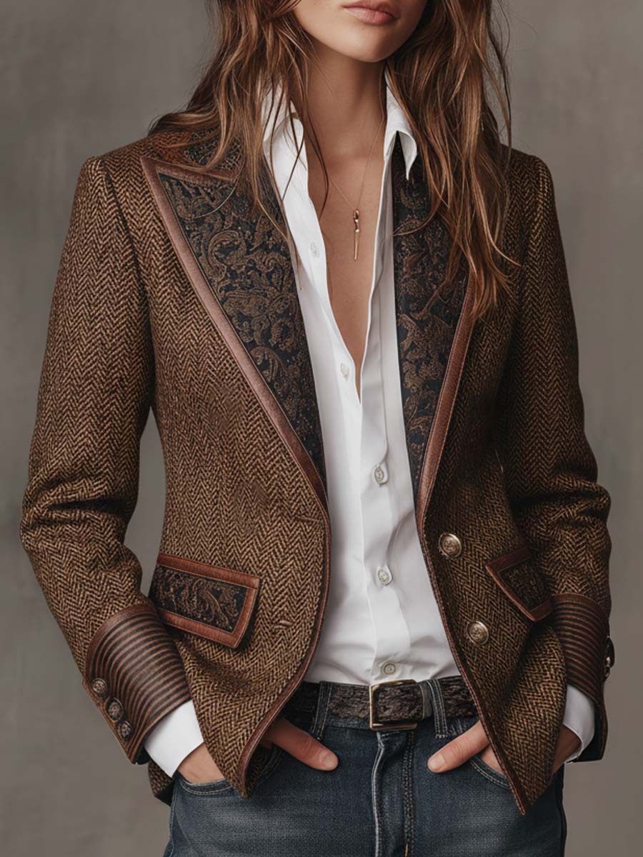 Francisca | Blazer Espinha de Peixe com Detalhes Estampados