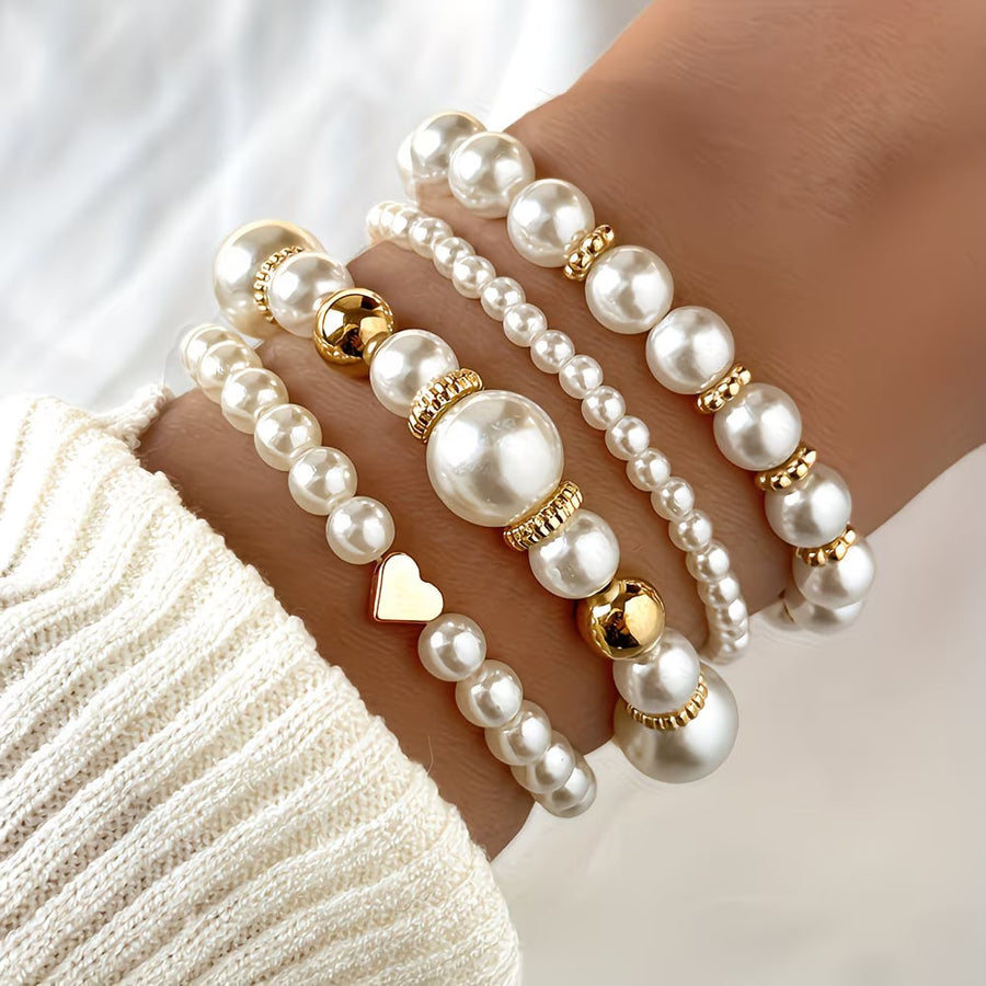 Conjunto de 4 Pulseiras com Pérolas