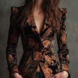 Sofia | Blazer com Estampado Floral Preto e Bronze
