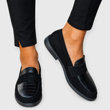 Greta | Mocassins Penny Pretos Efeito Croco