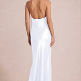 Alexandra Branco | Vestido comprido em cetim brilhante com decote halter