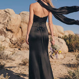 Alice | Vestido de dama de honor cetim de acetato tubinho com laço