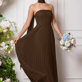 Amélia | Vestido de dama de honor chiffon evasê pregas