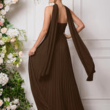Amélia | Vestido de dama de honor chiffon evasê pregas