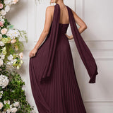 Amélia | Vestido de dama de honor chiffon evasê pregas