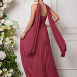 Amélia | Vestido de dama de honor chiffon evasê pregas