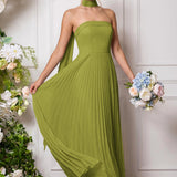 Amélia | Vestido de dama de honor chiffon evasê pregas