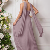 Amélia | Vestido de dama de honor chiffon evasê pregas