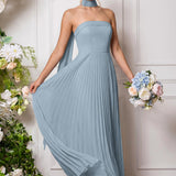 Amélia | Vestido de dama de honor chiffon evasê pregas