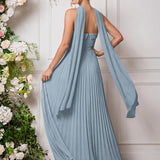 Amélia | Vestido de dama de honor chiffon evasê pregas