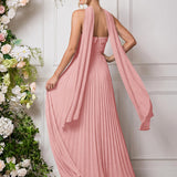 Amélia | Vestido de dama de honor chiffon evasê pregas