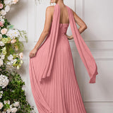 Amélia | Vestido de dama de honor chiffon evasê pregas