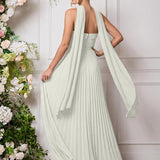 Amélia | Vestido de dama de honor chiffon evasê pregas