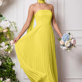 Amélia | Vestido de dama de honor chiffon evasê pregas